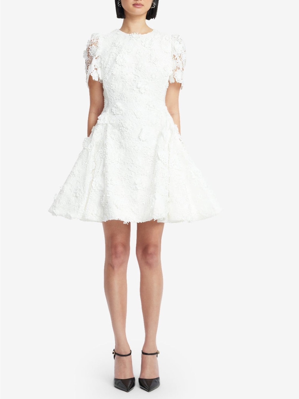 NWT Leo Lin Elyse Lace Short Sleeve Mini Dress Vanilla White US 10